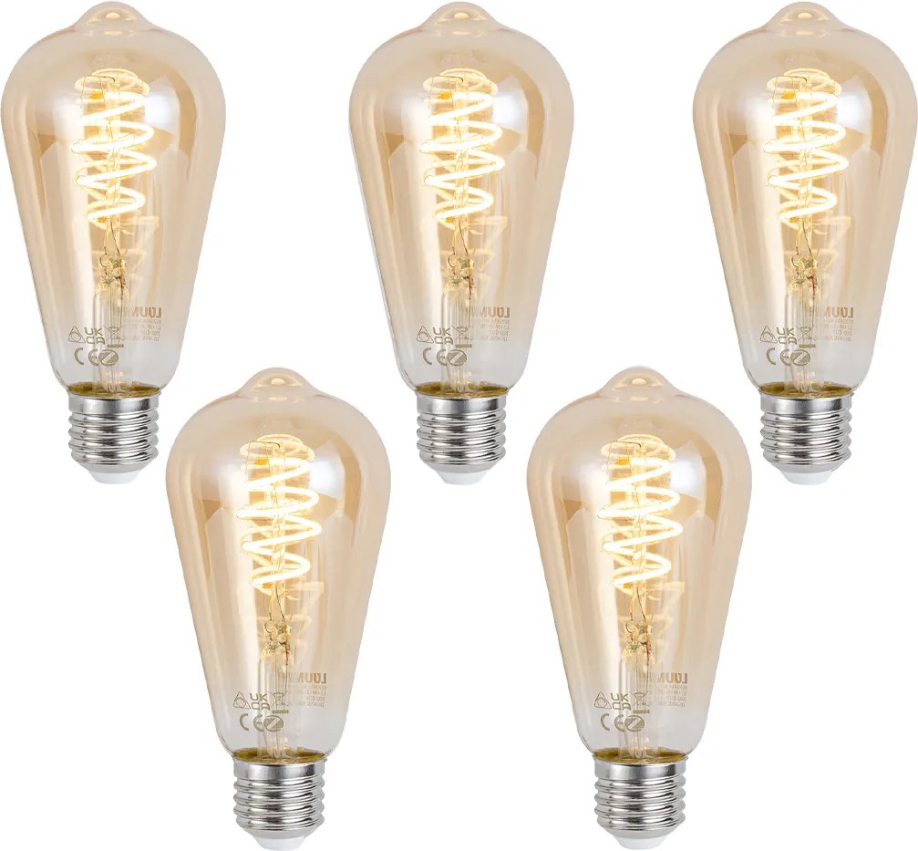 5 darabos intelligens E27 dimmelhető LED izzókészlet ST64 borostyán 4,9W 320 lm 2500K Zigbee