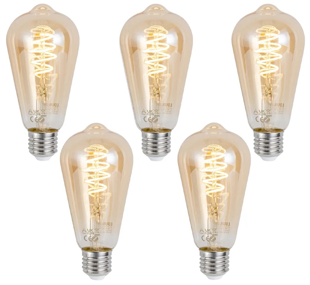 5 db Okos E27 Dimmelhető LED Izzó ST64 Borostyán 4.9W 320lm 2500K