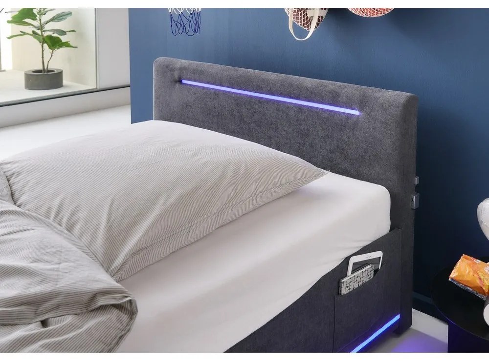 Sötétszürke kárpitozott gyerekágy ágyrács nélkül 120x200 cm Circle – Meise Möbel