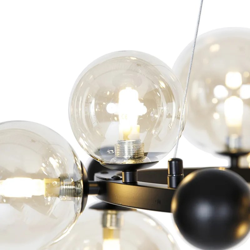 Okos függőlámpa fekete borostyánszínű üveggel, 12 izzóval, Zigbee G9-el - David