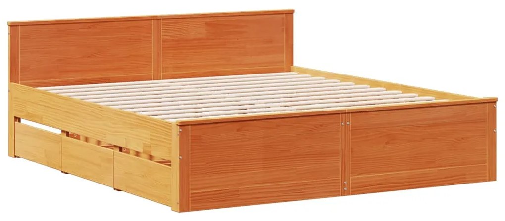 barna tömör fenyőfa ágy matrac nélkül fejtámlával 200 x 200 cm