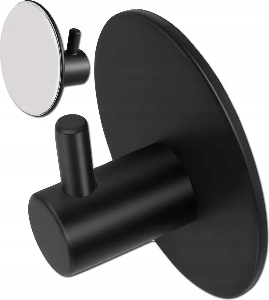 Akasztó Egyágú Kerek Törölköző Öntapadós Fekete Acél