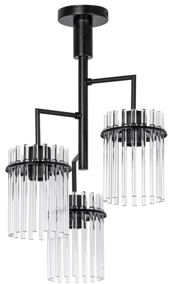 Csillár rúdon 3xE27/60W/230V fekete/átlátszó