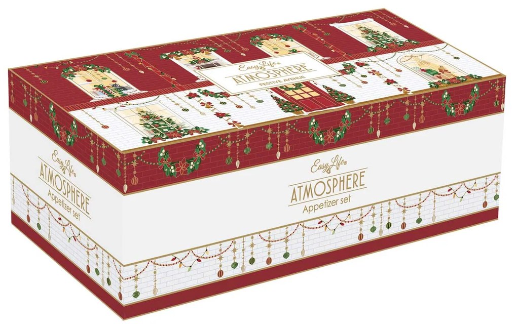 Karácsonyi porcelán kínálótál 4 db-os szett bambusztálcán díszdobozban Festive Avenue