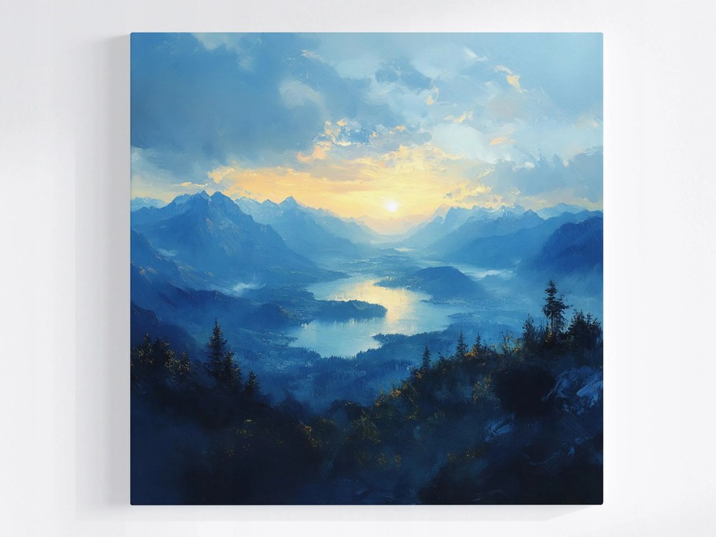 Vászonkép Canvas Tájkép Hegyek Csúcsok Fjord Tó Nap 80x80