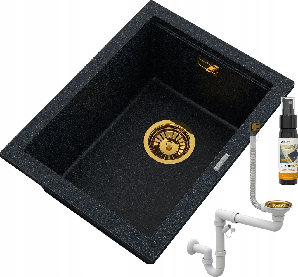 Gránit Függesztett Mosogató Pultra Arany Szemcsék Téglalap TUGA38