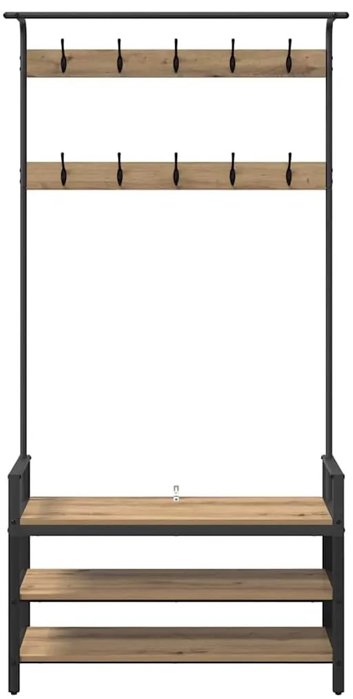 Kabáthorog polcokkal kézműves tölgy 95 x 34 x 184 cm Faanyag