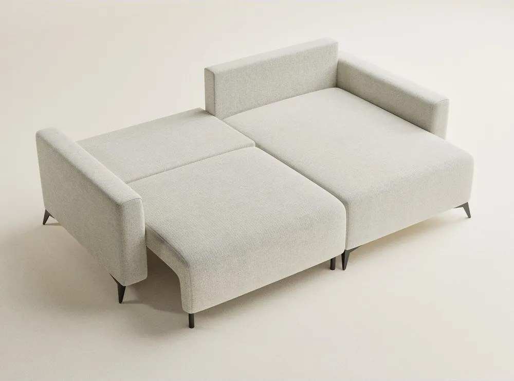 Krémszínű zsenília kinyitható-tárolóhelyes sarokkanapé (jobb oldali-heverő résszel) Leon – Maison de Rêve