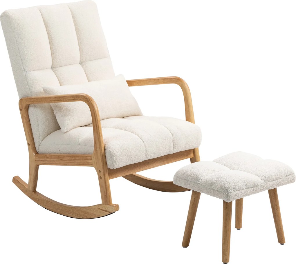 HOMCOM fehér polár hintaszék puffal — széles ülés, magas háttámla | Aosom