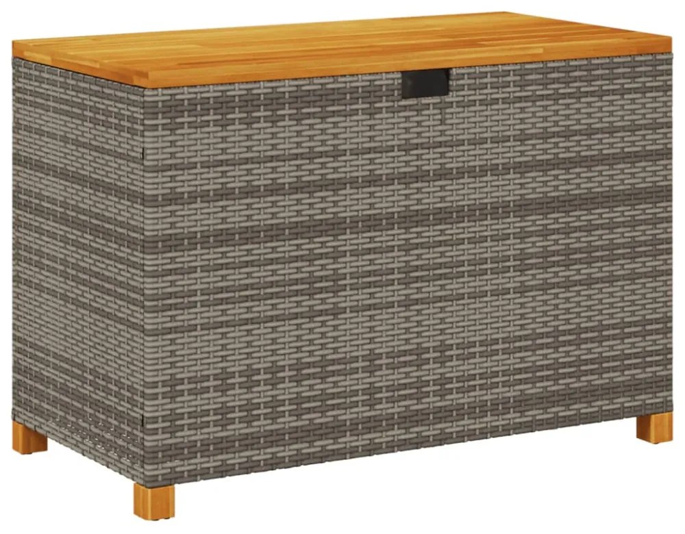 szürke polyrattan és akácfa kerti tárolóláda 110 x 55 x 63 cm