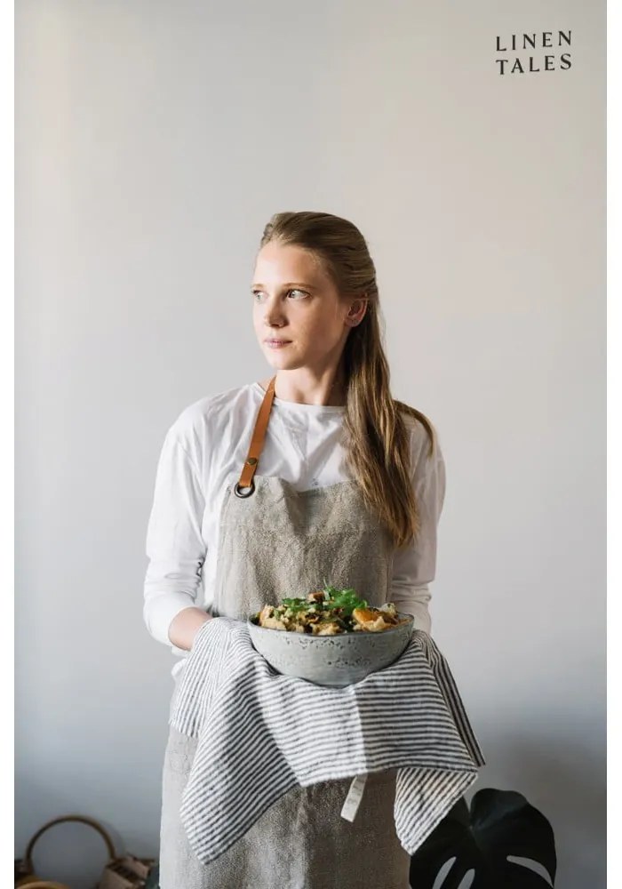 Len konyharuha 45x65 cm Thin Black Stripes – Linen Tales