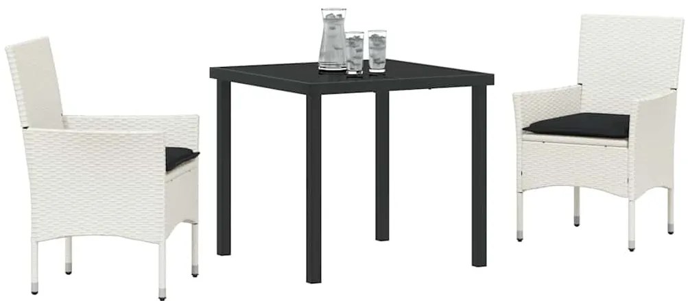 Kert étkező szett párnával 3 pcs Fehér Poli rattan