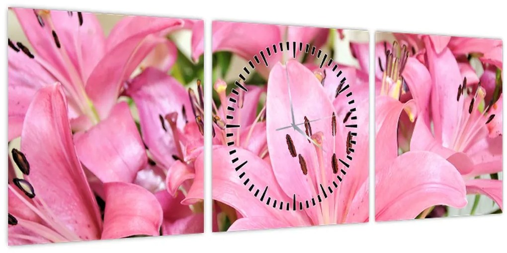 Kép - Rózsaszín liliomok (órával) (90x30 cm)
