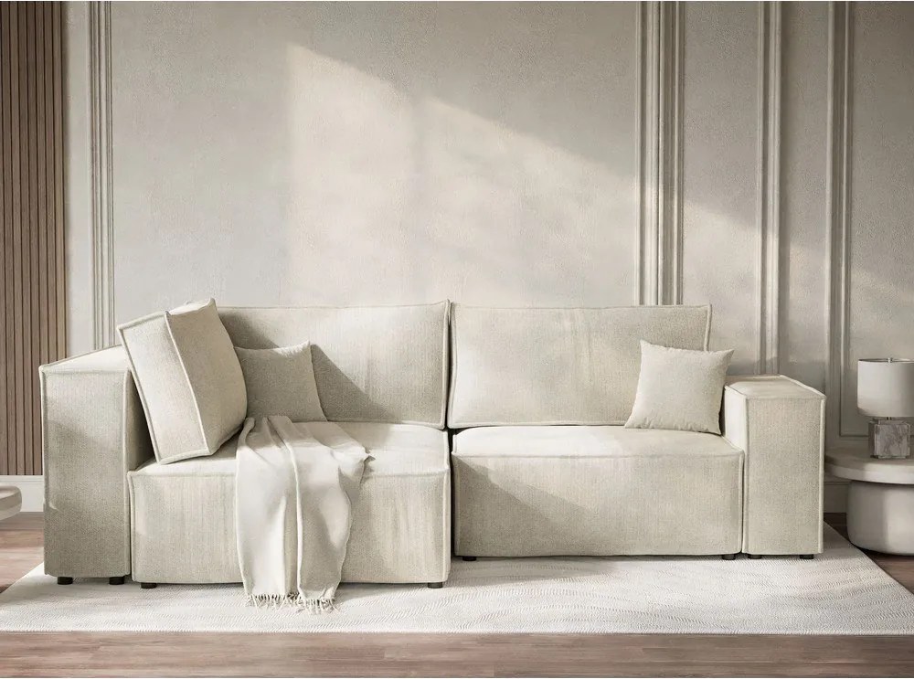 Krémszínű zsenília kinyitható-tárolóhelyes sarokkanapé (bal oldali-L alakú) Tonga – Maison de Rêve