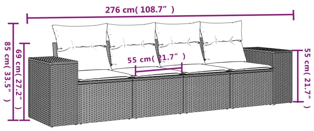 4 részes barna polyrattan kerti ülőgarnitúra párnákkal