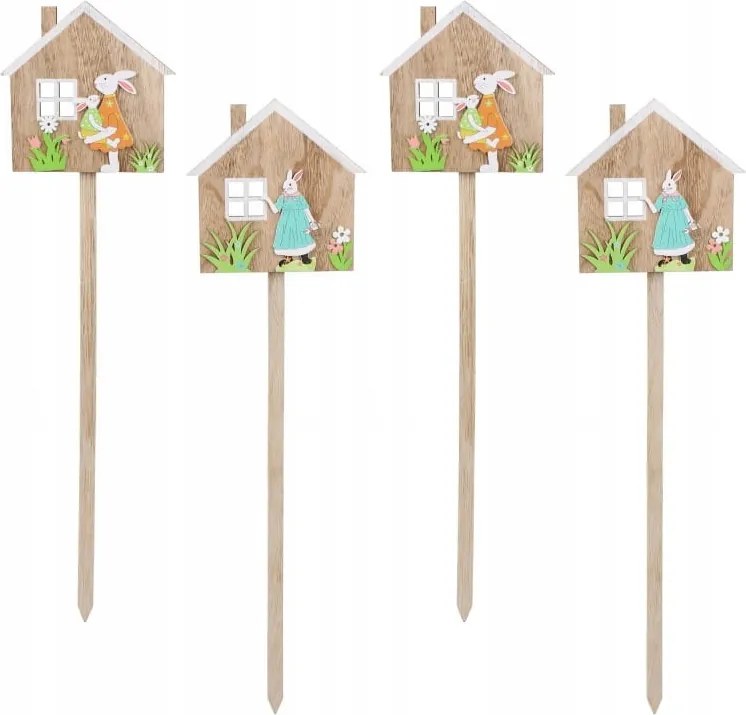 4 db-os Csúcsdísz Szett Nyuszis Házikó 16x15/58 cm