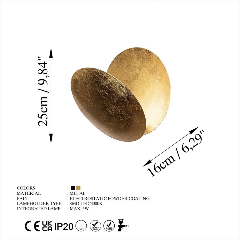 Moon fali lámpa, arany