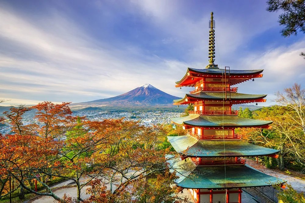 Öntapadó fotótapéta kilátással a Chureito pagodára és a Fuji-hegyre