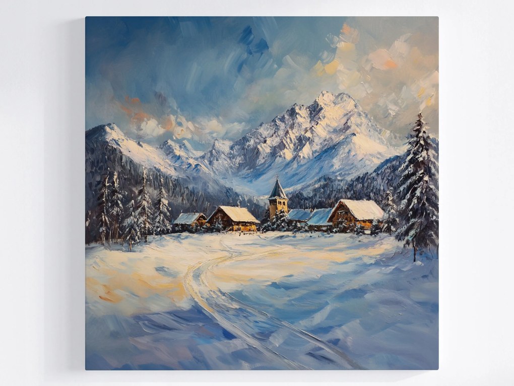 Vászonkép Canvas Kilátás Hegyek Tátra Falu Házak Település Tél Hó 40x40