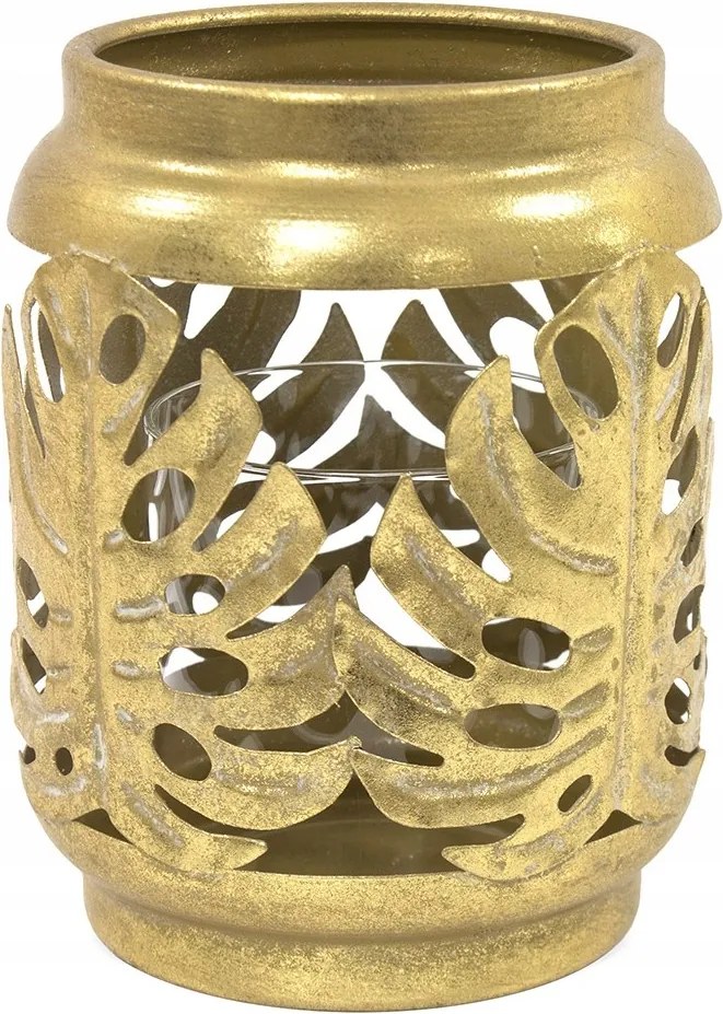 Gyertyatartó Fém Levelek 16cm ÜVEGHÜVELLYEL15