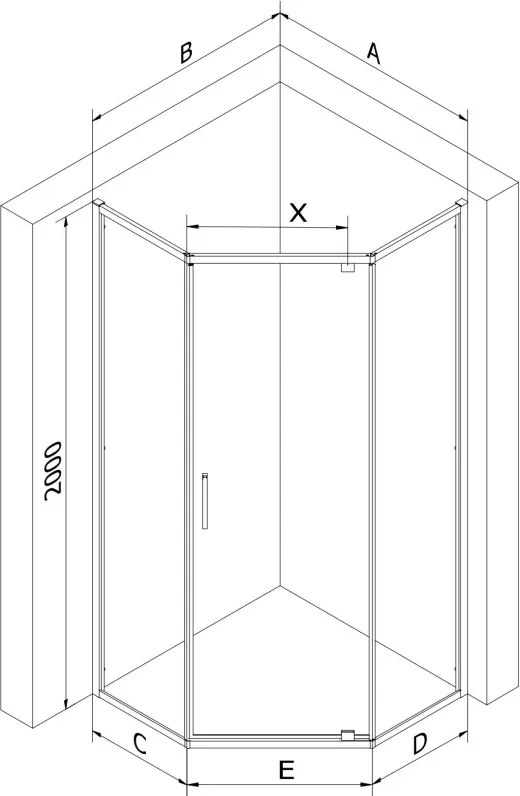 Mexen Exo ötszögletű zuhanykabin 90 x 90 cm, átlátszó, arany - 812-090-090-50-00