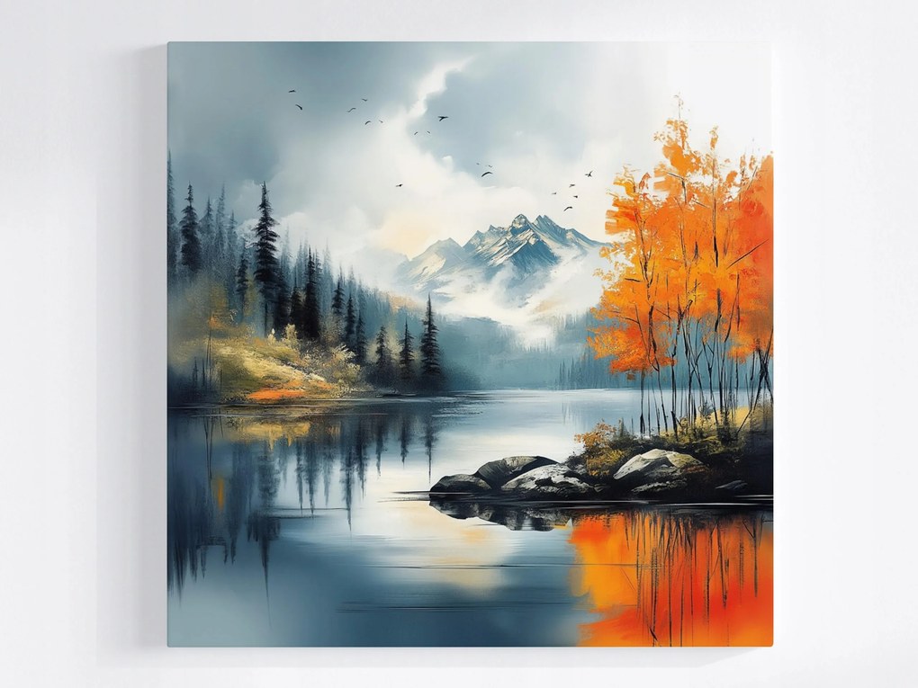 Canvas Vászonkép Tájkép Kanada Hegyek Erdő Tó Fjord Ősz 40x40