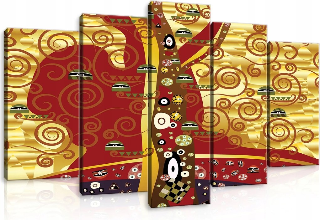 Vászonkép 100x60 moduláris életfa Klimt modernizmus arany piros spirálok