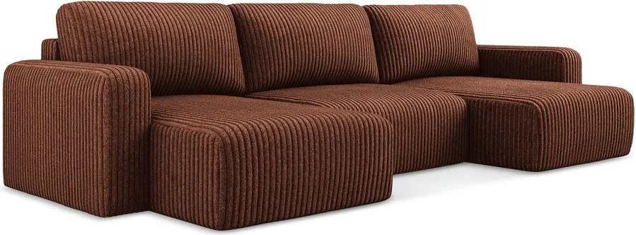 Terrakotta színű kordbársony kinyitható-tárolóhelyes (U alakú) sarokkanapé Kona – Makamii