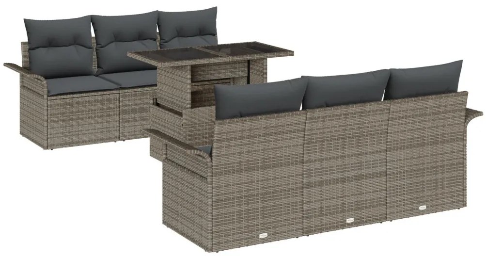 7 Darabos Kert Sofa Szett Párnákkal Szürke Poli Rattan