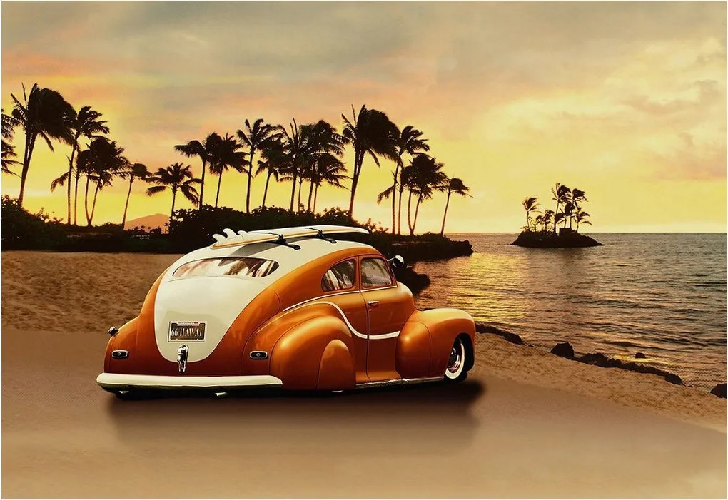Fotótapéta Hawaii Retro Tengerpart Auto Surf Naplemente 520x318 +ragasztó