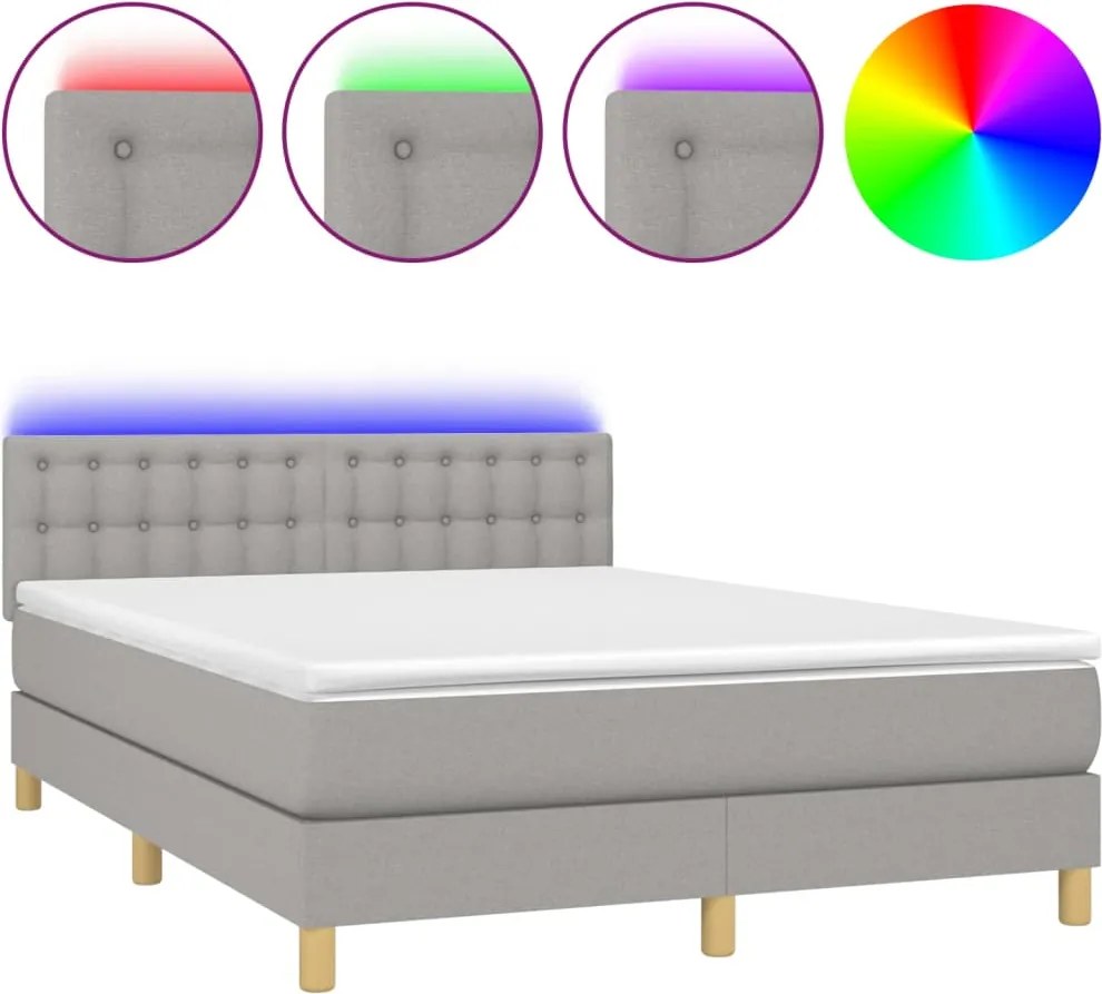 vidaXL világosszürke szövet rugós és LED-es ágy matraccal 140x200 cm
