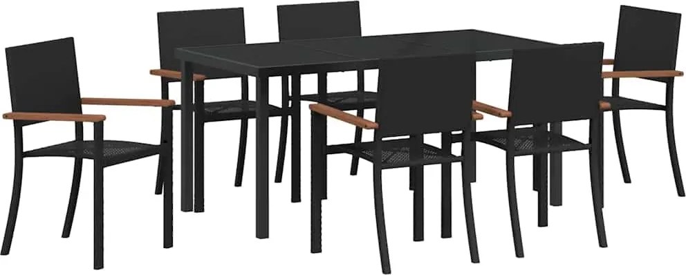 vidaXL Kert étkező szett 7 pcs Fekete Porszórt acél