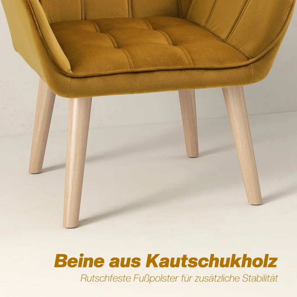 HOMCOM Kárpitozott karosszék, kiegészítő szék, skandináv dizájn, 67 x 61,5 x 71 cm, gumifa lábak, aranyrúd
