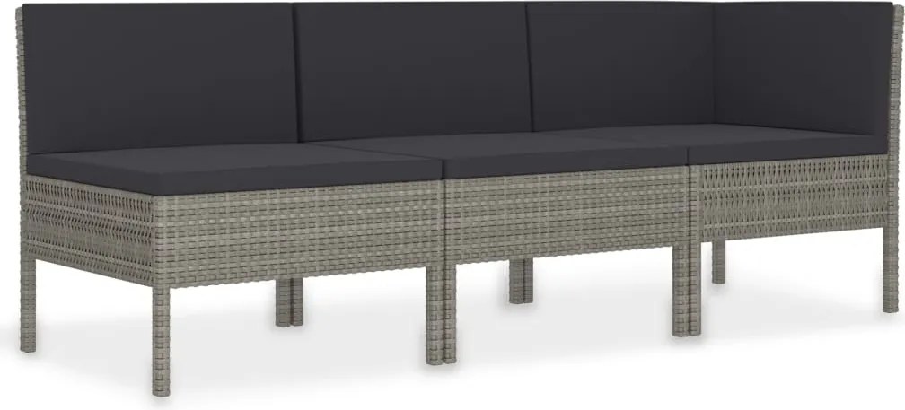 vidaXL 3 részes szürke polyrattan kerti ülőgarnitúra párnákkal