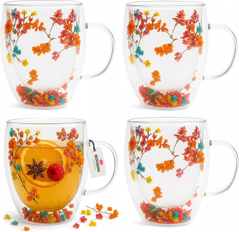 4x Thermo Pohár Kávé Latte Tea Virágok Dupla Aljú 350 ml