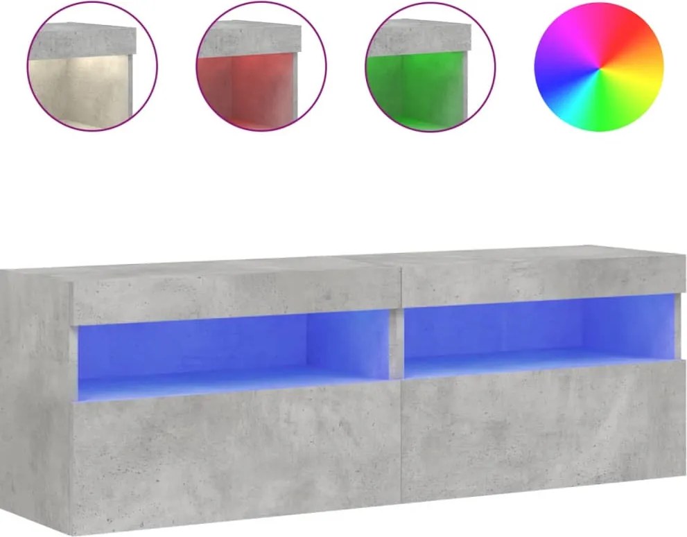 vidaXL 2 db betonszürke fali TV-szekrény LED-del 60x30x40 cm