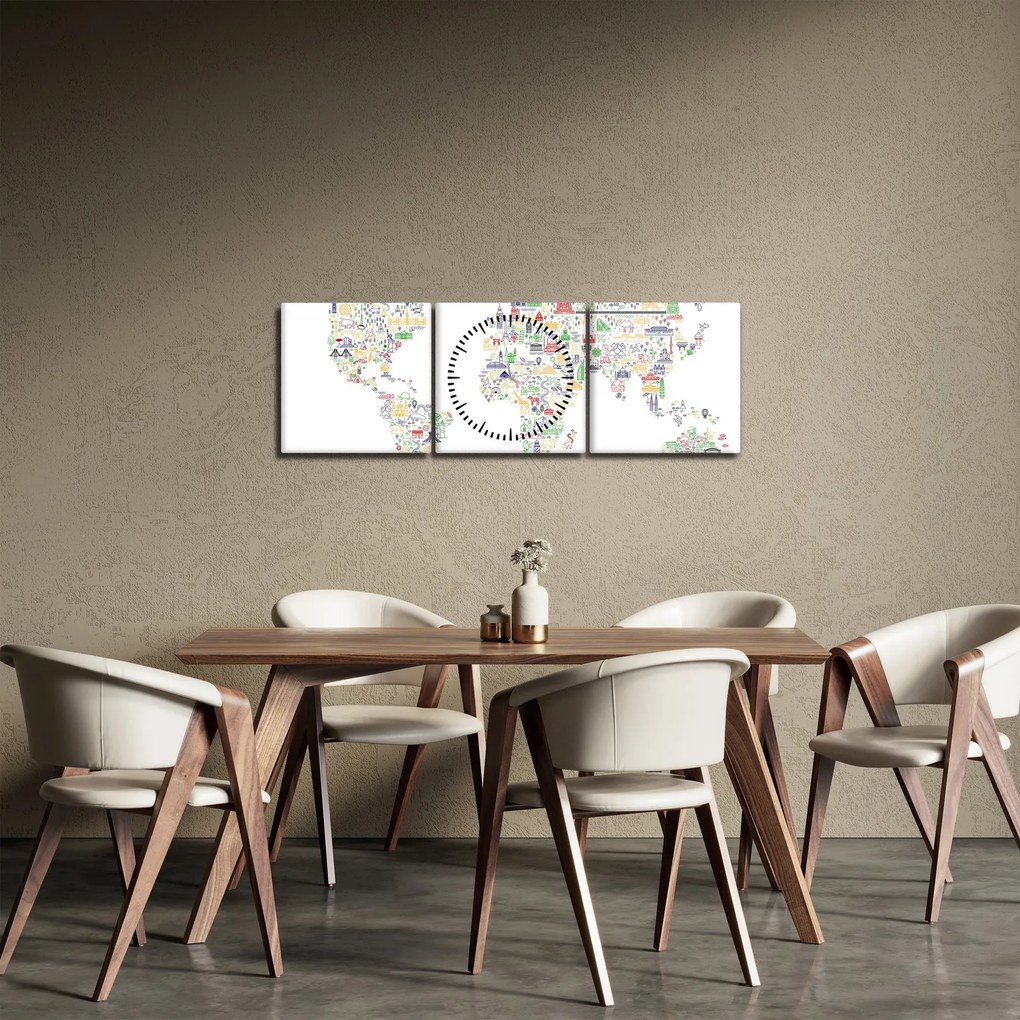 Kép - Képes térkép (órával) (90x30 cm)