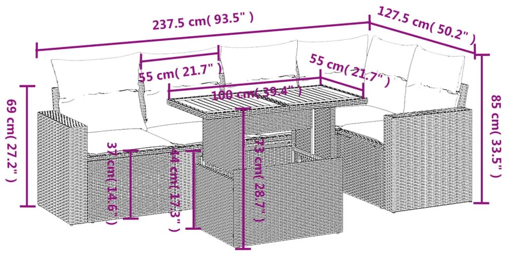 6 részes szürke polyrattan kerti ülőgarnitúra párnákkal