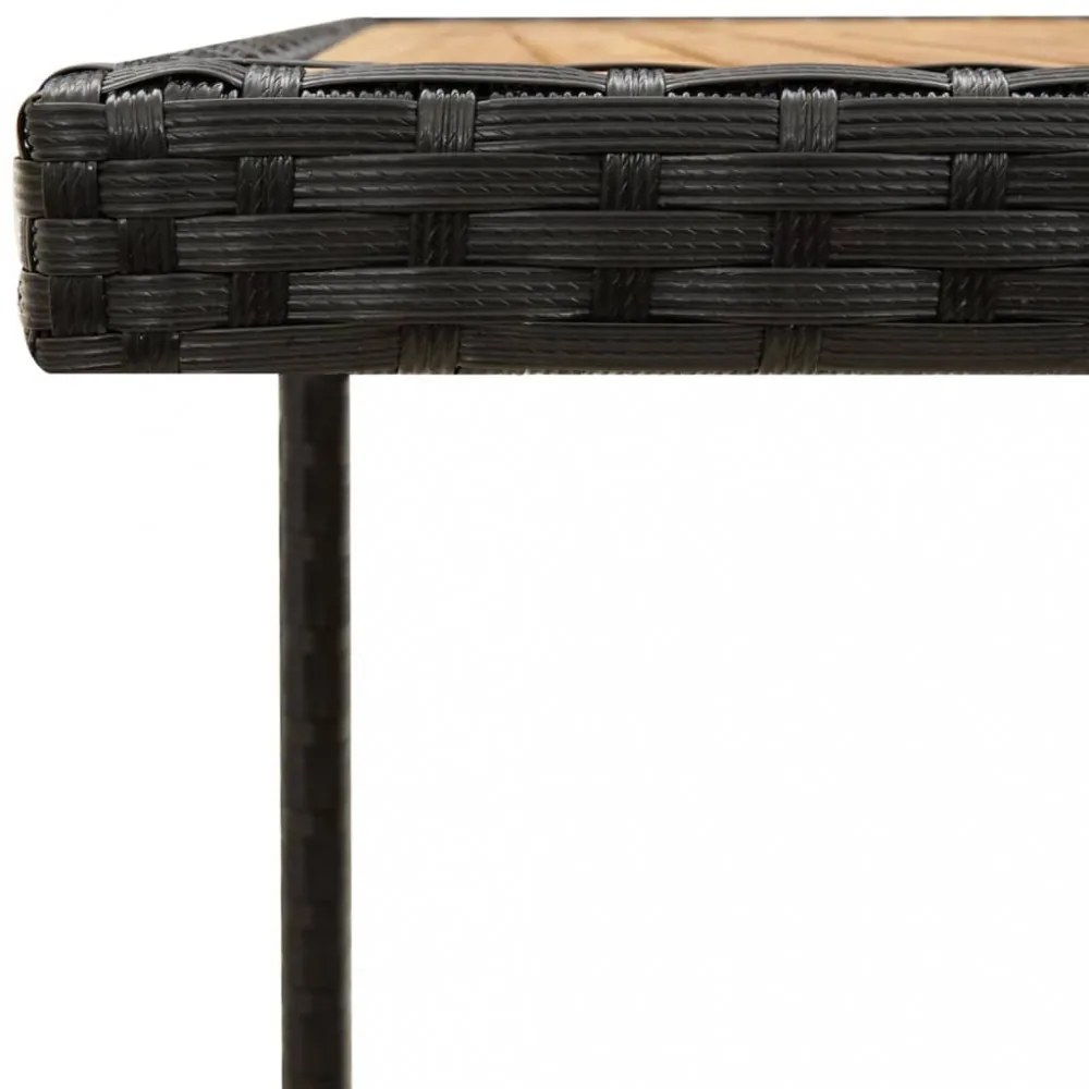 fekete polyrattan és tömör akácfa kerti asztal 109x107x74 cm