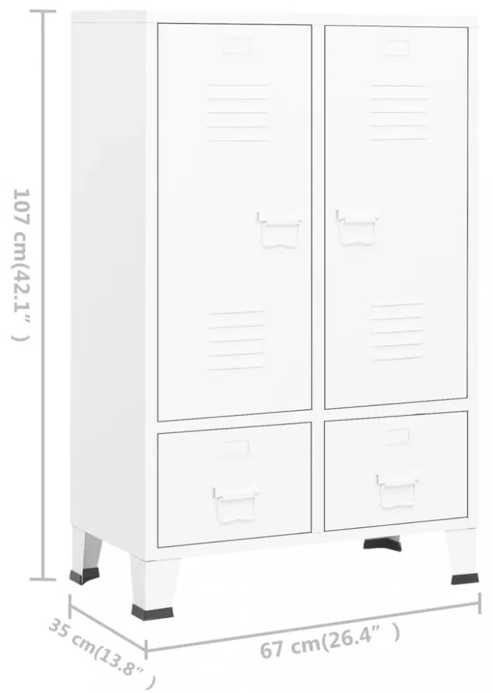 fehér acél ipari stílusú ruhásszekrény 67 x 35 x 107 cm