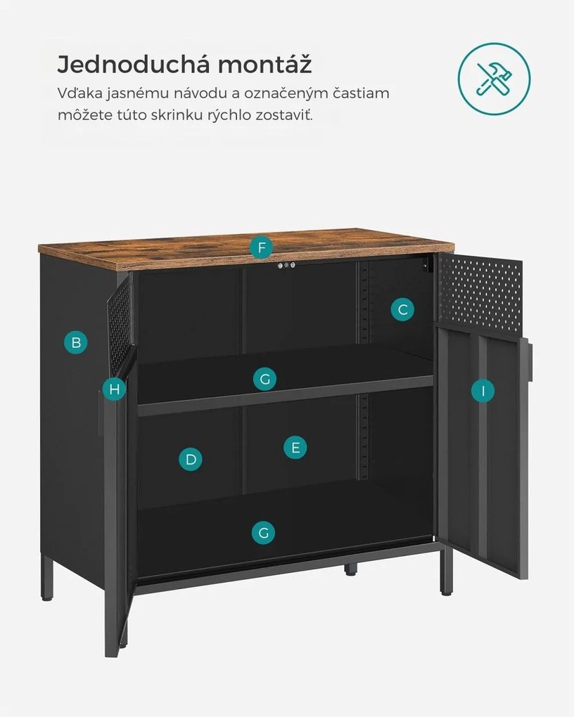 BRIX fém tárolószekrény, 76x80x40cm, fekete/barna SongmicsHome