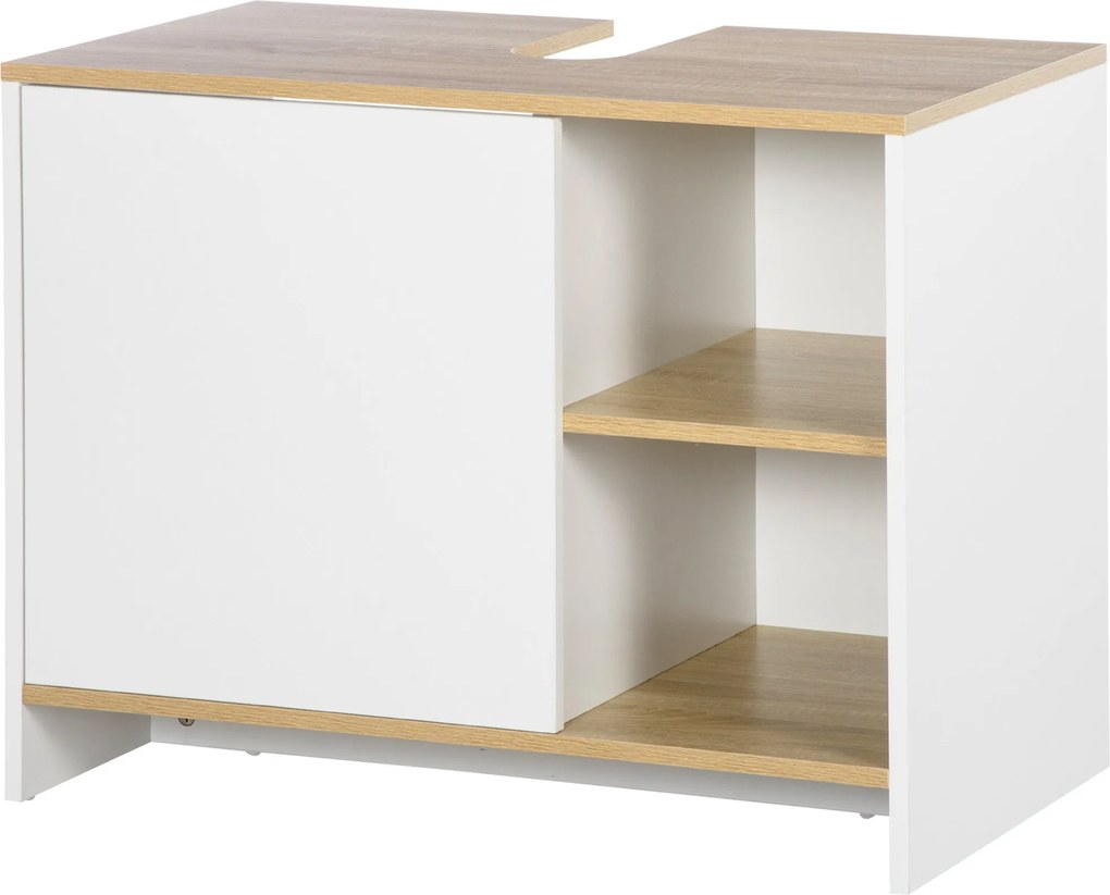kleankin Mosdó Alatti Szekrény Modern Fürdőszobai Szekrényrekesszel és Ajtóval 77x45x60 cm Fehér és Természetes | Aosom