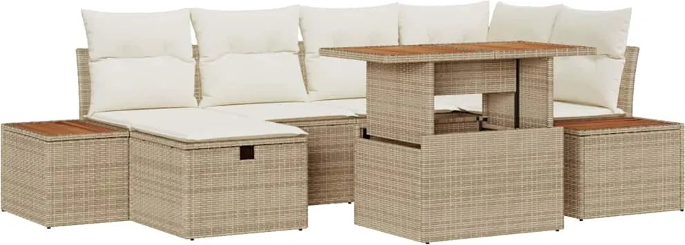 vidaXL Kerti Kanapé Szett 7 pcs Bézs polirattan