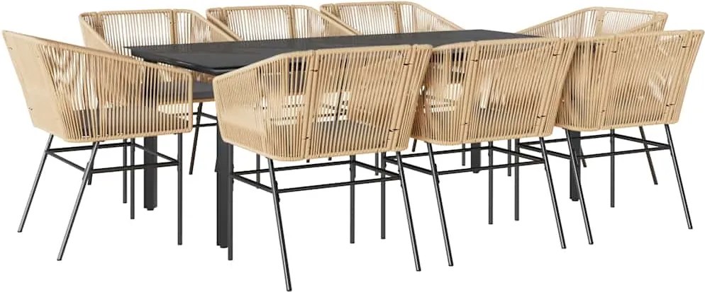 vidaXL 9 észes barna polyrattan üveg kerti étkezőgarnitúra párnával
