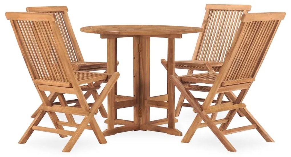 vidaXL 5 részes kültéri összecsukható tömör tíkfa étkezőgarnitúra
