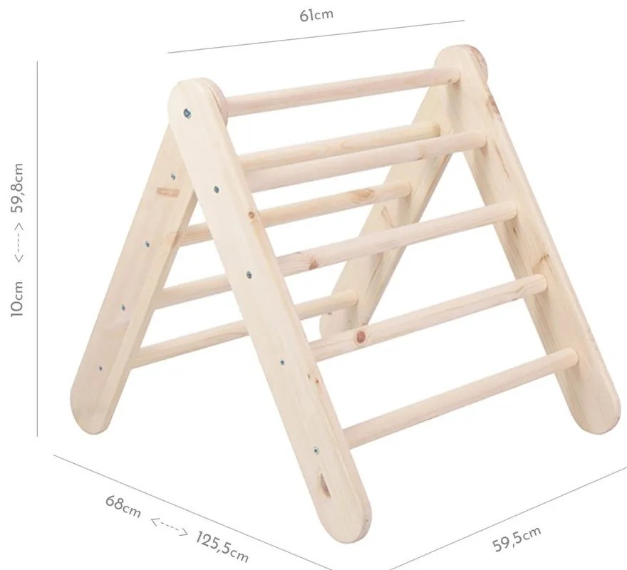Világoskék-natúr színű borovi fenyő pikler háromszög 61x60x60 cm Montessori – Meowbaby