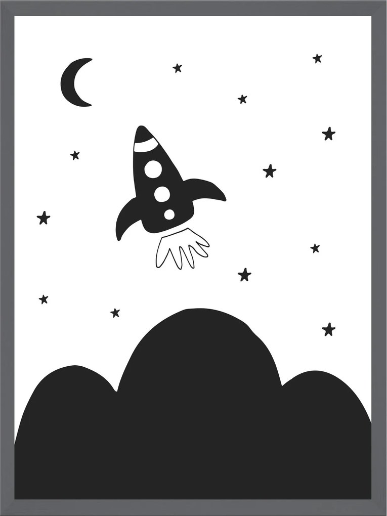 Gyerek poszter Rakéta 24X30 cm kő keret szürke