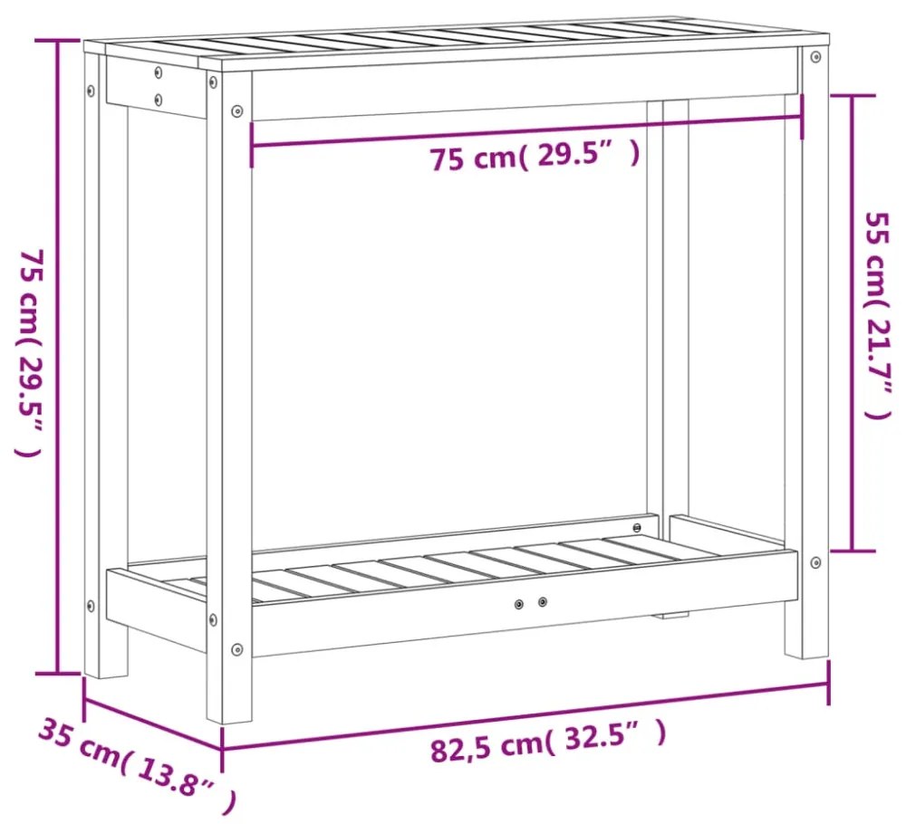viaszbarna tömör fenyőfa ültetőasztal polccal 82,5 x 35 x 75 cm