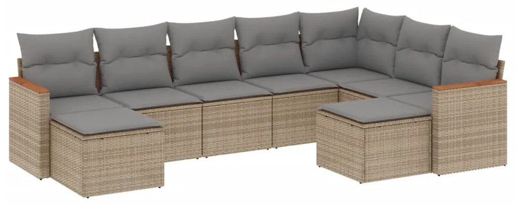9 részes vegyes bézs polyrattan kerti ülőgarnitúra párnákkal