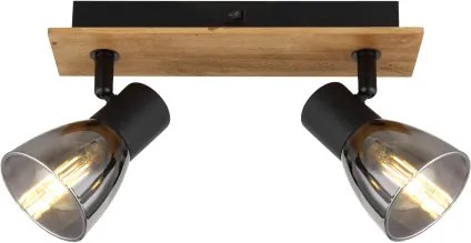 Globo 54307-2W Spotlámpa sötétbarna fa, matt fekete fém, füst színű üveg, billenőkapcsoló a talpon, HxSzxM: 250x70x155mm, nem 2x E14 40W 230V, fényforrás nélkül szállítva